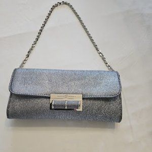 Ivanka Trump Glam Silver Metallic Clutch with Chain Strap — Elegant Evening Bag,